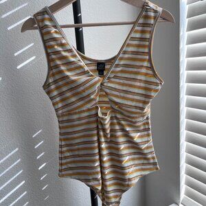 Wild Fable Ribbed Striped Knot-Front Bodysuit – Size M